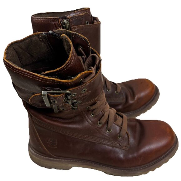 Timberland Sz 8 Earthkeepers Leather Brown Double Buckle Side Zip Boots  EUC - Picture 1 of 12